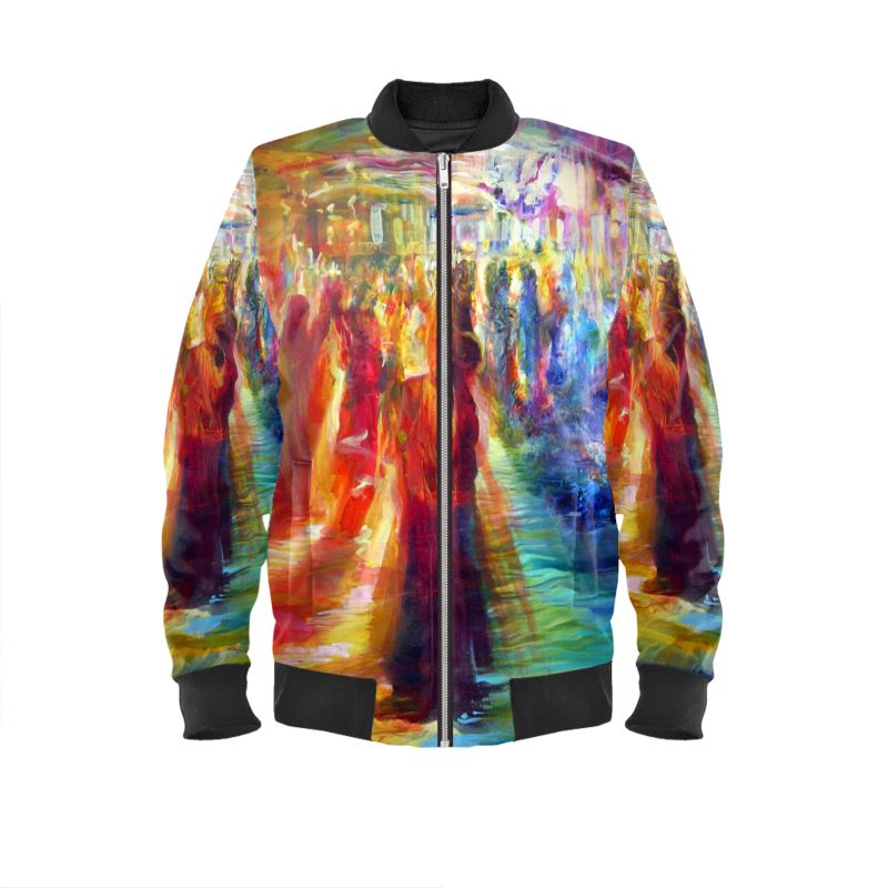 Men's Satin Bomber Jacket | "Rainbow Dance" by Yoram Raanan