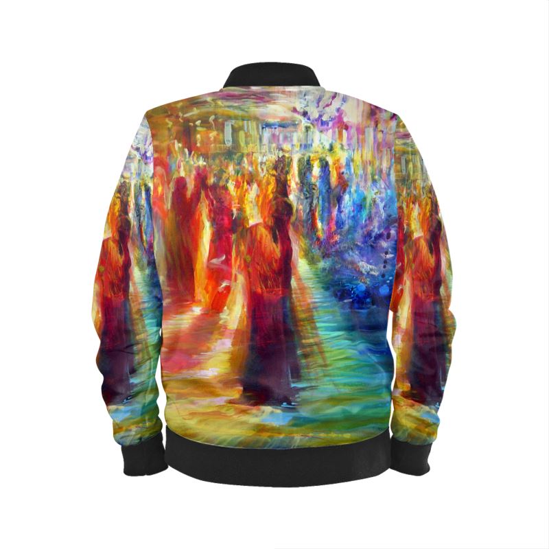 Men's Satin Bomber Jacket | "Rainbow Dance" by Yoram Raanan